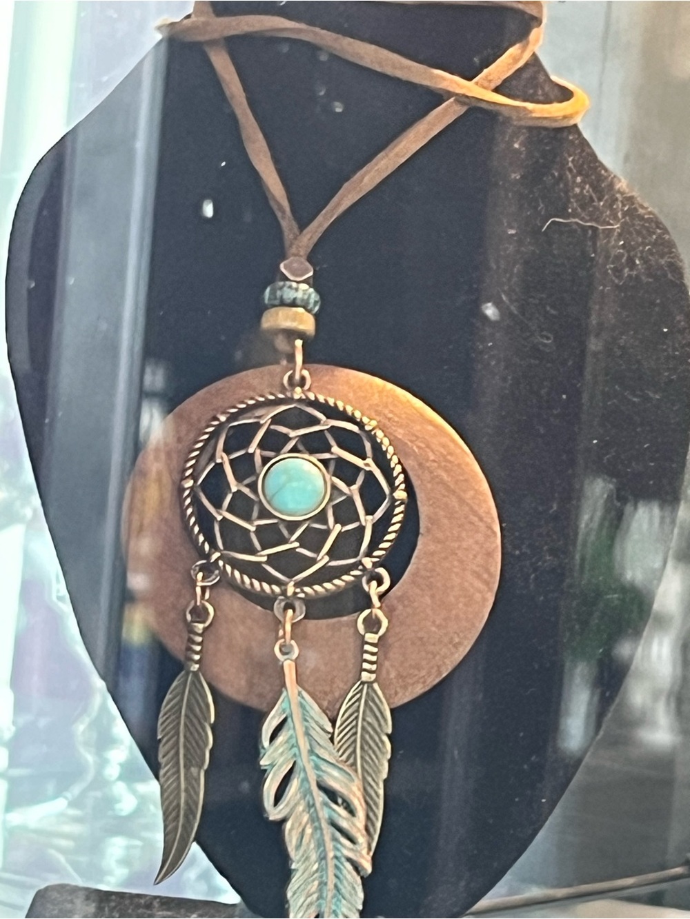Boho Dreamcatcher Pendant Necklace with Turquoise Stone